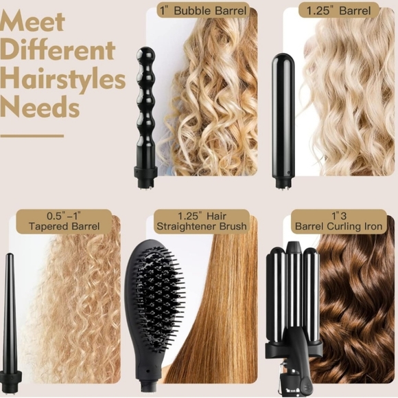 5 in 1 Curling Iron/Wand/Straightener Set with Interchangeable Barrel - Picture 2 of 8